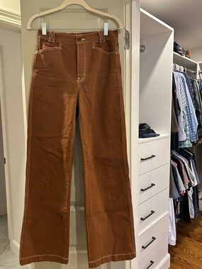 Madewell Brown High-Rise Wide-Leg Jeans with Contrast Stitching